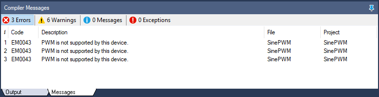 No device selected error message