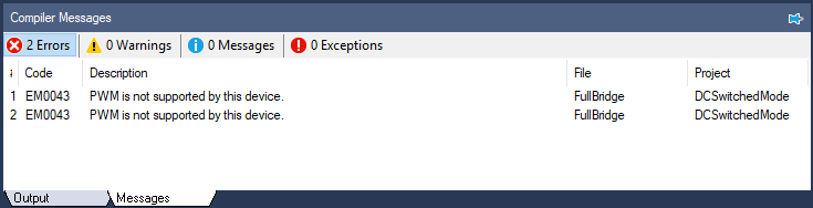 No device selected error message
