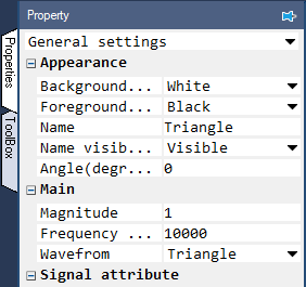 Triangle property window to change its frequency