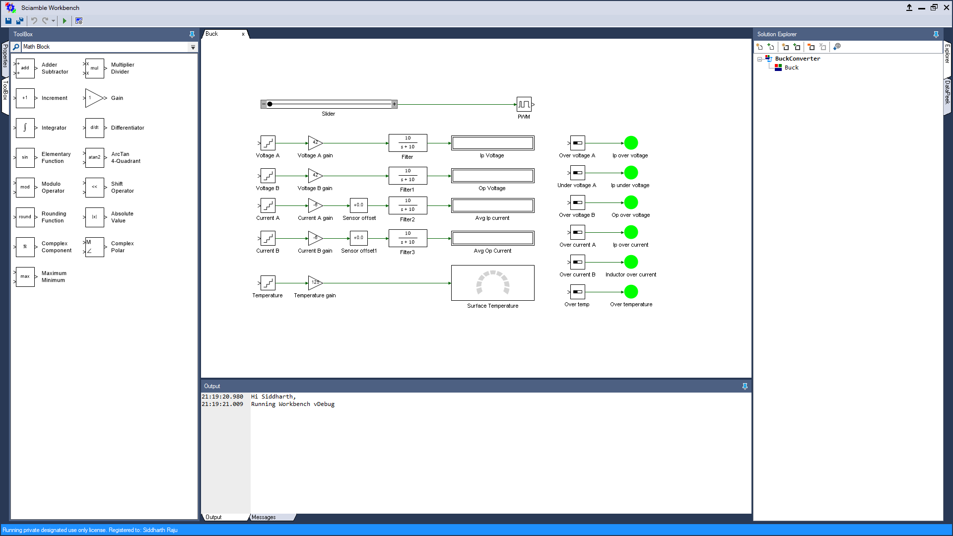 Real-time open loop control of buck converter Workbench model