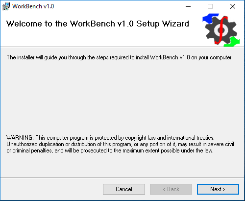 Workbench installer start-up page