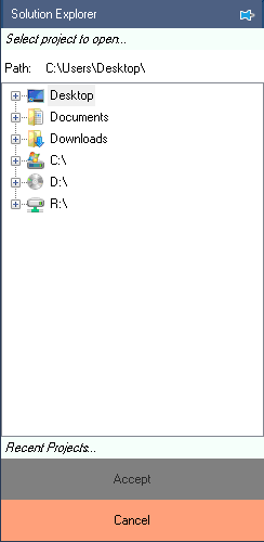 Workbench project open file browser within solution explorer
