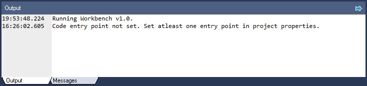 Output window project entry point not set error message