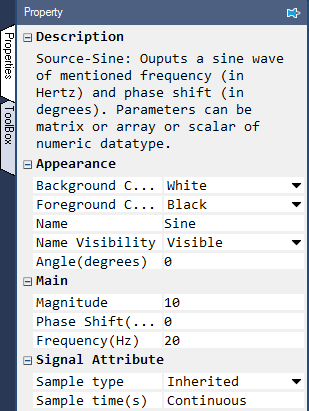 Sine block updated properties